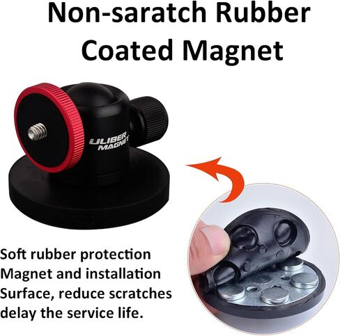 ULIBERMAGNET Magnetic Camera Mount, 80LB Heavy Duty Metal Car Adjustable Magnetic Mobile Camera Holder with Mini Ball Head,Strong Rubber Coated Magnet with 1/4’’-20 Male Thread Stud for GoPro in Kuwait