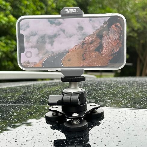 ULIBERMAGNET Magnetic Camera Mount, 80LB Heavy Duty Metal Car Adjustable Magnetic Mobile Camera Holder with Mini Ball Head,Strong Rubber Coated Magnet with 1/4’’-20 Male Thread Stud for GoPro in Kuwait