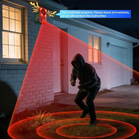 Solar Outdoor Motion Sensor Alarm - Dog Barking Alarm for Farm Yard | 4 Volume Adjust, 130dB Loud & Strobe Light, 10 Sounds, IP 65 Waterproof Motion Detector Alarm to Deter Deer, Raccoon, Bear in Kuwait
