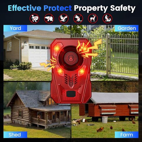Solar Outdoor Motion Sensor Alarm - Dog Barking Alarm for Farm Yard | 4 Volume Adjust, 130dB Loud & Strobe Light, 10 Sounds, IP 65 Waterproof Motion Detector Alarm to Deter Deer, Raccoon, Bear in Kuwait