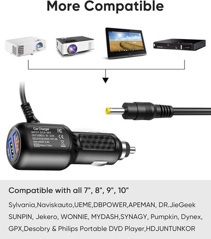 DC 12V Car Charger for Sylvania Portable DVD Player 6.5ft Power Cord | Replacement Car Cigarette Lighter Power Cord for Sylvania/DBPOWER/UEME/HDJUNTUNKOR/DRJ,Dual Port USB Vehicle Power Cable in Saudi Arabia
