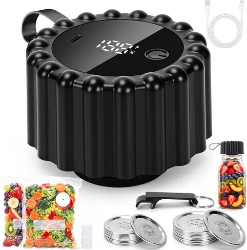 Mason Jar Vacuum Sealer with 20 Lids, Electric One Button Jar Sealer for Wide & Regular Mouth Mason Jars, Bags & Container, Rechargeable Food Vacuum Sealer, Auto Stop for Kitchen, Camping & RV in Saudi Arabia