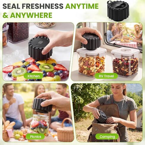 Mason Jar Vacuum Sealer with 20 Lids, Electric One Button Jar Sealer for Wide & Regular Mouth Mason Jars, Bags & Container, Rechargeable Food Vacuum Sealer, Auto Stop for Kitchen, Camping & RV in Saudi Arabia