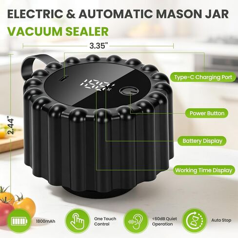 Mason Jar Vacuum Sealer with 20 Lids, Electric One Button Jar Sealer for Wide & Regular Mouth Mason Jars, Bags & Container, Rechargeable Food Vacuum Sealer, Auto Stop for Kitchen, Camping & RV in Saudi Arabia