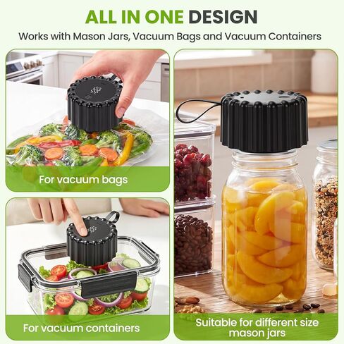 Mason Jar Vacuum Sealer with 20 Lids, Electric One Button Jar Sealer for Wide & Regular Mouth Mason Jars, Bags & Container, Rechargeable Food Vacuum Sealer, Auto Stop for Kitchen, Camping & RV in Saudi Arabia