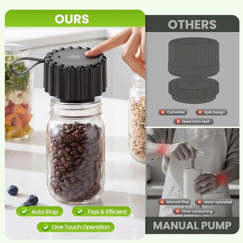 Mason Jar Vacuum Sealer with 20 Lids, Electric One Button Jar Sealer for Wide & Regular Mouth Mason Jars, Bags & Container, Rechargeable Food Vacuum Sealer, Auto Stop for Kitchen, Camping & RV in Saudi Arabia