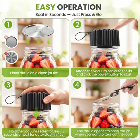 Mason Jar Vacuum Sealer with 20 Lids, Electric One Button Jar Sealer for Wide & Regular Mouth Mason Jars, Bags & Container, Rechargeable Food Vacuum Sealer, Auto Stop for Kitchen, Camping & RV in Saudi Arabia