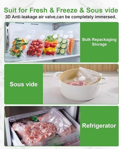 JEETEE 40 Pcs Reusable Vacuum Sealer Bags for Food BPA-Free（20S+15M+5L) | Upgrade Air Valve Leak-Proof Food Storage Bags, Compatible with Handheld Vacuum Sealers for Meal Prep, Freezer, Sous Vide in Kuwait