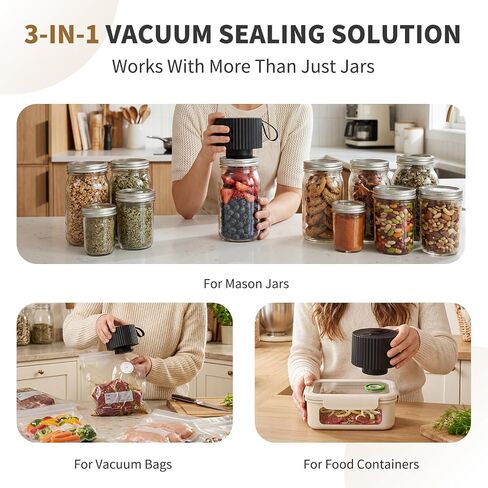 Mason Jar Vacuum Sealer Kit, Electric Sealer for Wide & Regular Mason Jars | Portable Vacuum Sealer for Jars, Birthday Gift for Her, Gifts for Mom, Grandma in Saudi Arabia