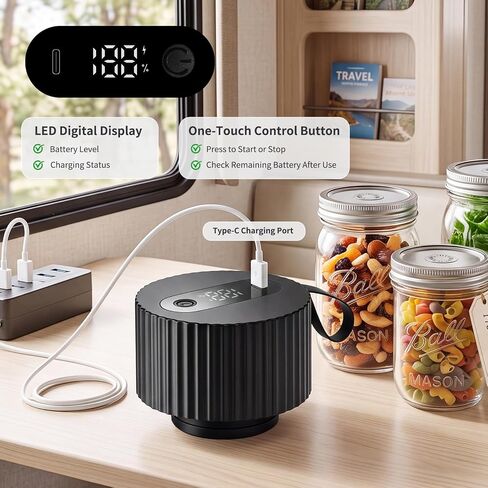 Mason Jar Vacuum Sealer Kit, Electric Sealer for Wide & Regular Mason Jars | Portable Vacuum Sealer for Jars, Birthday Gift for Her, Gifts for Mom, Grandma in Saudi Arabia