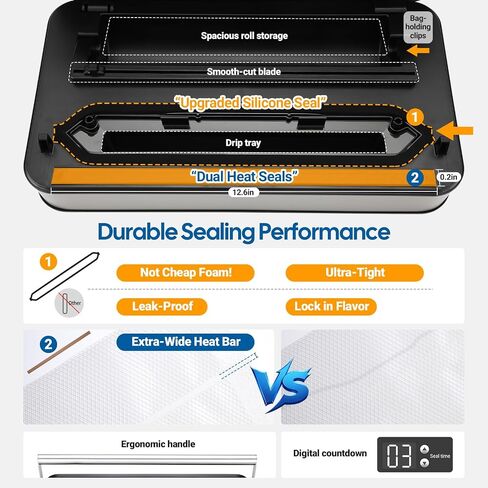 ماكينة سد الفراغات INKBIRD Pro INK-VS04، مضخة مزدوجة 160 وات، الوضع السائل | جهاز غلق أكياس الطعام الأوتوماتيكي بالكامل بقوة الشفط، نظام إغلاق مستمر سريع، قاطع مدمج وتخزين الحقائب، صينية التنقيط in Kuwait