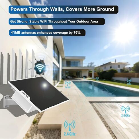 WiFi Extender Outdoor Solar Powered, WiFi Signal Booster E8 | 4 Antennas WiFi Repeater for Cameras,15W Solar & 27Ah Battery, Large Coverage for Yard, Farm, Garden, RV, Camping in Kuwait