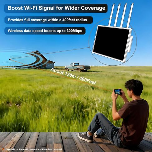 WiFi Extender Outdoor Solar Powered, WiFi Signal Booster E8 | 4 Antennas WiFi Repeater for Cameras,15W Solar & 27Ah Battery, Large Coverage for Yard, Farm, Garden, RV, Camping in Kuwait