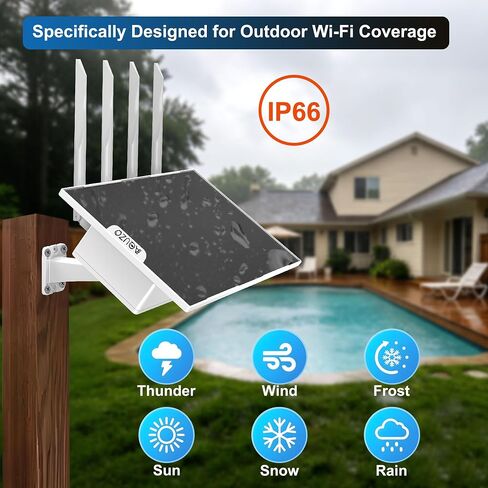WiFi Extender Outdoor Solar Powered, WiFi Signal Booster E8 | 4 Antennas WiFi Repeater for Cameras,15W Solar & 27Ah Battery, Large Coverage for Yard, Farm, Garden, RV, Camping in Kuwait
