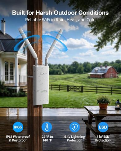 BrosTrend AX3000 Outdoor WiFi Extender Long Range, WiFi 6, Gigabit PoE WPA3 | Dual Band High Gain Antenna, IP65 Weatherproof WiFi Booster Compatible Starlink, Yard, Farm, RV etc. ESD Lightning Protection in Saudi Arabia
