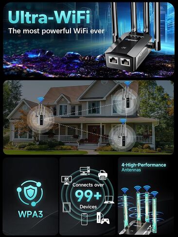 2026 New WiFi Extender Signal Booster for Home, 16ksq.ft Long Range WiFi Repeater Wireless Routers Signal Amplifier, Mesh WiFi 18X Faster Access Point with Ethernet Port, 5 Working Modes in Kuwait