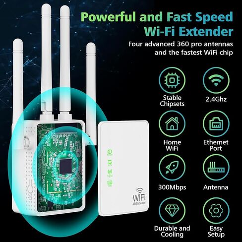 Jancane WiFi Extender Signal Booster Up to 10000sq.ft and 55 Devices | Wireless Internet Repeater, Long Range Amplifier with Ethernet Port, 1-Key Setup, Access Point, Alexa Compatible in Saudi Arabia