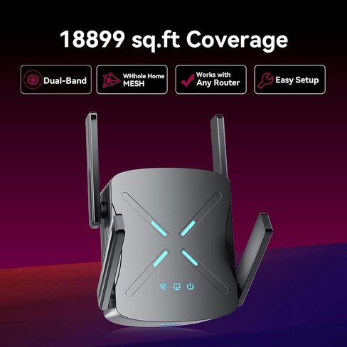 معزز إشارة موسع WiFi 2026، موسع WiFi 6 أسرع 10 مرات، 18899 قدم مربع. مكرر الإنترنت للمنزل، موسع شبكة ثنائي النطاق، مضخم إشارة جهاز التوجيه اللاسلكي مع منفذ جيجابت إيثرنت، إعداد سهل in Kuwait