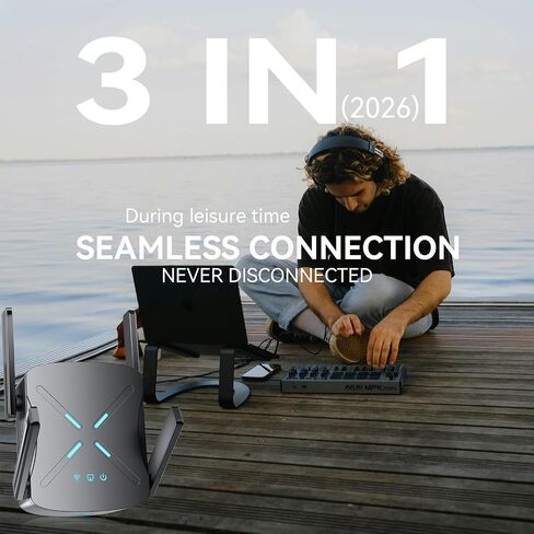 معزز إشارة موسع WiFi 2026، موسع WiFi 6 أسرع 10 مرات، 18899 قدم مربع. مكرر الإنترنت للمنزل، موسع شبكة ثنائي النطاق، مضخم إشارة جهاز التوجيه اللاسلكي مع منفذ جيجابت إيثرنت، إعداد سهل in Kuwait