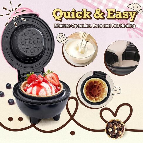 Mini Waffle Bowl Maker(Pink), 4'' Small Waffle Cup Machine for Ice Cream Sundaes, Taco Bowls & Desserts, 350W Fast Heating Non-Stick Wafflera, Compact Gift for Kids, Family & Breakfast in Saudi Arabia