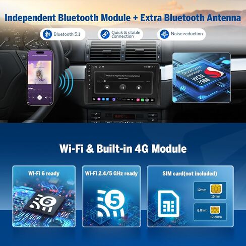 Eonon 6+64GB 9" QLED Android Car Stereo for BMW E46 3 Series | E46X6S2 for 1998-2006 BMW E46 M3 325i 330i,QCM 685 8-core processor 4G LTE DSP optical coaxial output in Kuwait