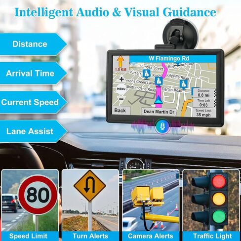 GPS Navigator للسيارة - نظام ملاحة GPS للسيارة مقاس 7 بوصات مع 2026 خريطة، تحديثات مجانية مدى الحياة، توجيه صوتي وكاميرا السرعة/تنبيهات الضوء الأحمر، توجيه مخصص للشاحنات لـ 7 سائقين تجاريين للمركبات in Kuwait