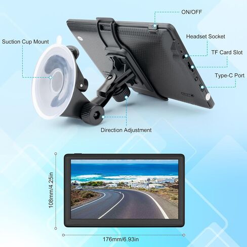 GPS Navigator للسيارة - نظام ملاحة GPS للسيارة مقاس 7 بوصات مع 2026 خريطة، تحديثات مجانية مدى الحياة، توجيه صوتي وكاميرا السرعة/تنبيهات الضوء الأحمر، توجيه مخصص للشاحنات لـ 7 سائقين تجاريين للمركبات in Kuwait