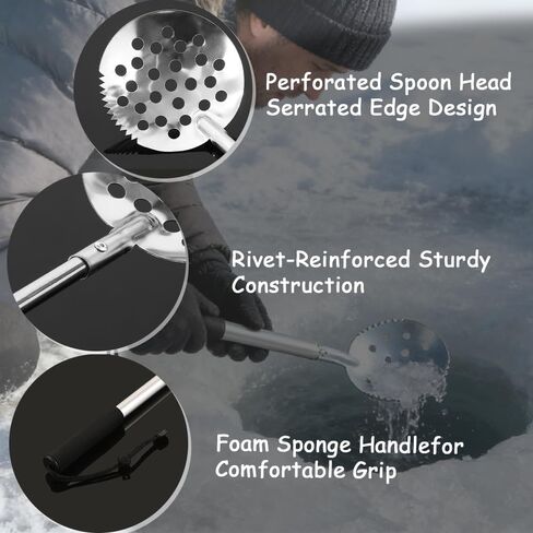 Retractable Ice Fishing Scoop Skimmer, Metal Telescopic Icebreaker Scooper, Long Length Adjustable Large Spoon with Extendable Handle, Portable Ice Fish Gear Equipment in Saudi Arabia