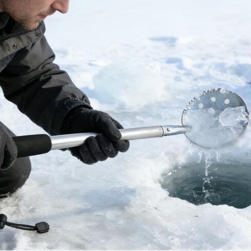 Retractable Ice Fishing Scoop Skimmer, Metal Telescopic Icebreaker Scooper, Long Length Adjustable Large Spoon with Extendable Handle, Portable Ice Fish Gear Equipment in Saudi Arabia
