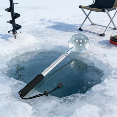 Retractable Ice Fishing Scoop Skimmer, Metal Telescopic Icebreaker Scooper, Long Length Adjustable Large Spoon with Extendable Handle, Portable Ice Fish Gear Equipment in Saudi Arabia