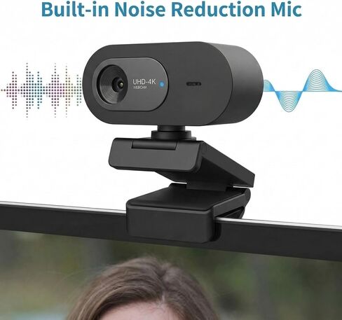 4K Webcam with Microphone, UHD Ultra-HD Computer Camera with Privacy Cover & Noise-Canceling Mic, 100° Wide Angle, USB Plug & Play Pro Desktop Web Cam for Zoom, Skype, Teams, Streaming in Saudi Arabia
