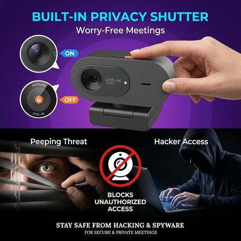 4K Webcam with Microphone, UHD Ultra-HD Computer Camera with Privacy Cover & Noise-Canceling Mic, 100° Wide Angle, USB Plug & Play Pro Desktop Web Cam for Zoom, Skype, Teams, Streaming in Saudi Arabia