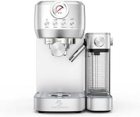 MAttinata 1633L Espresso Machine, Cappuccino Machine with Auto Milk Frother | 20 Bar Coffee Maker, Italian Pump, Fast Heating, Self Cleaning, Pressure Gauge, Latte Art, Compact for Home, Stainless Steel in Saudi Arabia