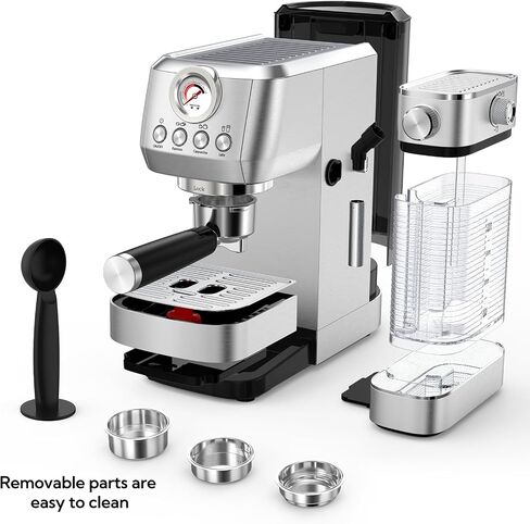 MAttinata 1633L Espresso Machine, Cappuccino Machine with Auto Milk Frother | 20 Bar Coffee Maker, Italian Pump, Fast Heating, Self Cleaning, Pressure Gauge, Latte Art, Compact for Home, Stainless Steel in Saudi Arabia