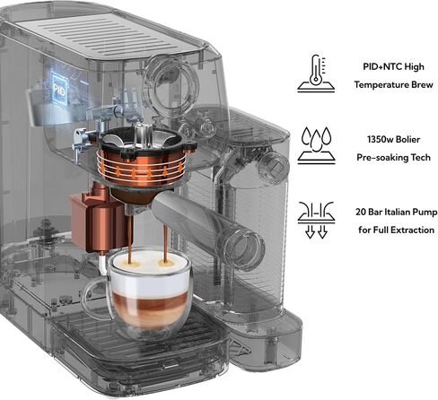 MAttinata 1633L Espresso Machine, Cappuccino Machine with Auto Milk Frother | 20 Bar Coffee Maker, Italian Pump, Fast Heating, Self Cleaning, Pressure Gauge, Latte Art, Compact for Home, Stainless Steel in Saudi Arabia