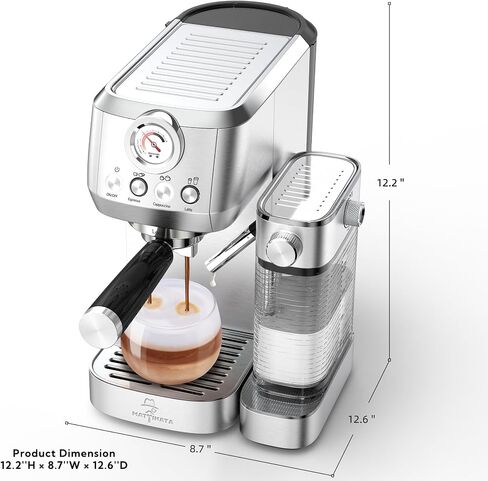 MAttinata 1633L Espresso Machine, Cappuccino Machine with Auto Milk Frother | 20 Bar Coffee Maker, Italian Pump, Fast Heating, Self Cleaning, Pressure Gauge, Latte Art, Compact for Home, Stainless Steel in Saudi Arabia