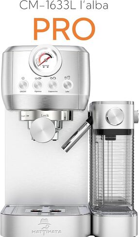 MAttinata 1633L Espresso Machine, Cappuccino Machine with Auto Milk Frother | 20 Bar Coffee Maker, Italian Pump, Fast Heating, Self Cleaning, Pressure Gauge, Latte Art, Compact for Home, Stainless Steel in Saudi Arabia