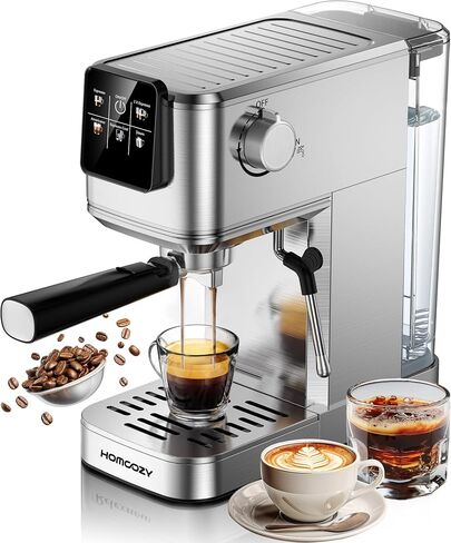 20 Bar Espresso Coffee Machine with Rapid Cold Brew Tech, Milk Frother, Touch Screen Control, Compact Water Tank, Ideal for Lattes, Cappuccinos, Americano, Home & Office(Sliver) in Saudi Arabia