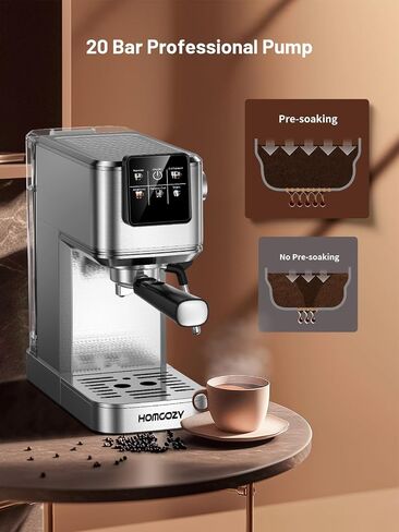 20 Bar Espresso Coffee Machine with Rapid Cold Brew Tech, Milk Frother, Touch Screen Control, Compact Water Tank, Ideal for Lattes, Cappuccinos, Americano, Home & Office(Sliver) in Saudi Arabia
