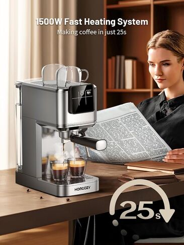 20 Bar Espresso Coffee Machine with Rapid Cold Brew Tech, Milk Frother, Touch Screen Control, Compact Water Tank, Ideal for Lattes, Cappuccinos, Americano, Home & Office(Sliver) in Saudi Arabia