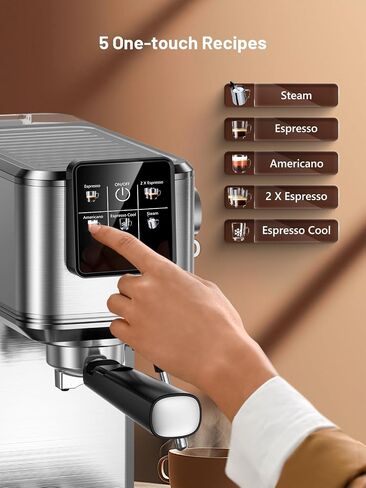 20 Bar Espresso Coffee Machine with Rapid Cold Brew Tech, Milk Frother, Touch Screen Control, Compact Water Tank, Ideal for Lattes, Cappuccinos, Americano, Home & Office(Sliver) in Saudi Arabia