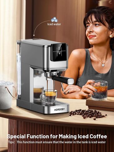 20 Bar Espresso Coffee Machine with Rapid Cold Brew Tech, Milk Frother, Touch Screen Control, Compact Water Tank, Ideal for Lattes, Cappuccinos, Americano, Home & Office(Sliver) in Saudi Arabia
