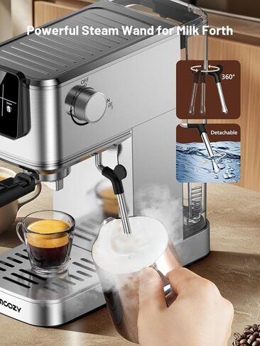 20 Bar Espresso Coffee Machine with Rapid Cold Brew Tech, Milk Frother, Touch Screen Control, Compact Water Tank, Ideal for Lattes, Cappuccinos, Americano, Home & Office(Sliver) in Saudi Arabia