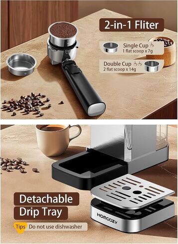 20 Bar Espresso Coffee Machine with Rapid Cold Brew Tech, Milk Frother, Touch Screen Control, Compact Water Tank, Ideal for Lattes, Cappuccinos, Americano, Home & Office(Sliver) in Saudi Arabia