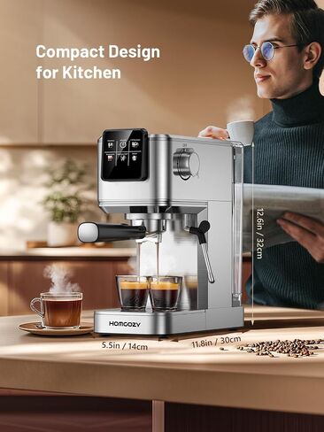 20 Bar Espresso Coffee Machine with Rapid Cold Brew Tech, Milk Frother, Touch Screen Control, Compact Water Tank, Ideal for Lattes, Cappuccinos, Americano, Home & Office(Sliver) in Saudi Arabia