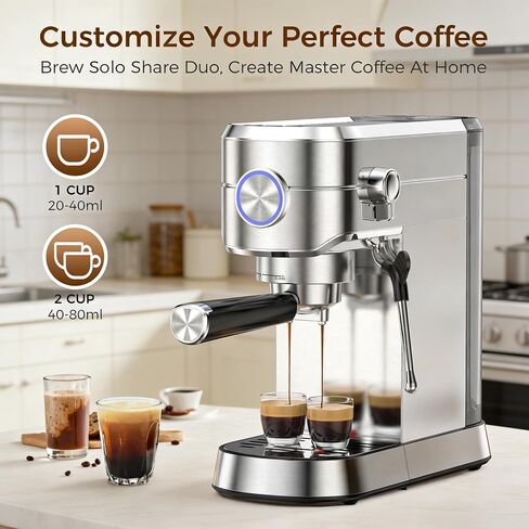 Electactic Espresso Machine 20 Bar, Compact Espresso Coffee Maker with Steam Milk Frother, Stainless Steel Coffee Machine with 34oz Removable Water Tank for Cappuccino, Latte in Saudi Arabia
