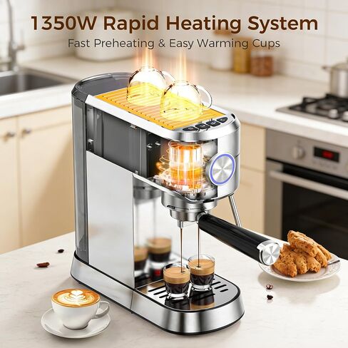 Electactic Espresso Machine 20 Bar, Compact Espresso Coffee Maker with Steam Milk Frother, Stainless Steel Coffee Machine with 34oz Removable Water Tank for Cappuccino, Latte in Saudi Arabia