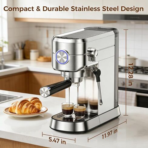 Electactic Espresso Machine 20 Bar, Compact Espresso Coffee Maker with Steam Milk Frother, Stainless Steel Coffee Machine with 34oz Removable Water Tank for Cappuccino, Latte in Saudi Arabia