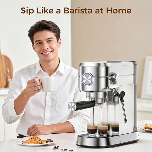 Electactic Espresso Machine 20 Bar, Compact Espresso Coffee Maker with Steam Milk Frother, Stainless Steel Coffee Machine with 34oz Removable Water Tank for Cappuccino, Latte in Saudi Arabia