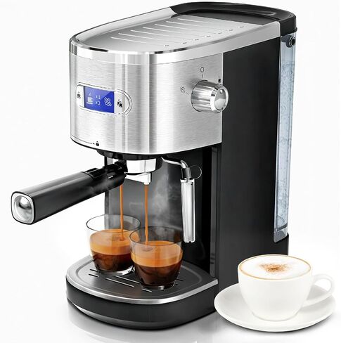 20 Bar Espresso Machine Semi-Automatic, Professional Coffee Maker with Milk Frother Steam Wand & 45OZ Removable Water Tank, Home Barista System for Cappuccino, Latte, Americano-Stainless Steel in Saudi Arabia